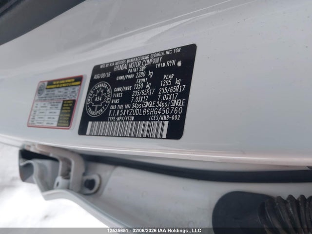 5XYZUDLB6HG450760 Hyundai Santa Fe Sport 2.4 Se