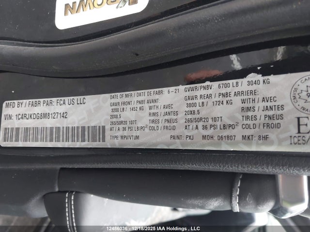 1C4RJKDG8M8127142 Jeep Grand Cherokee L Overland
