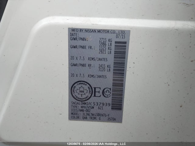 5N1AL0MM1FC537939 Infiniti QX60