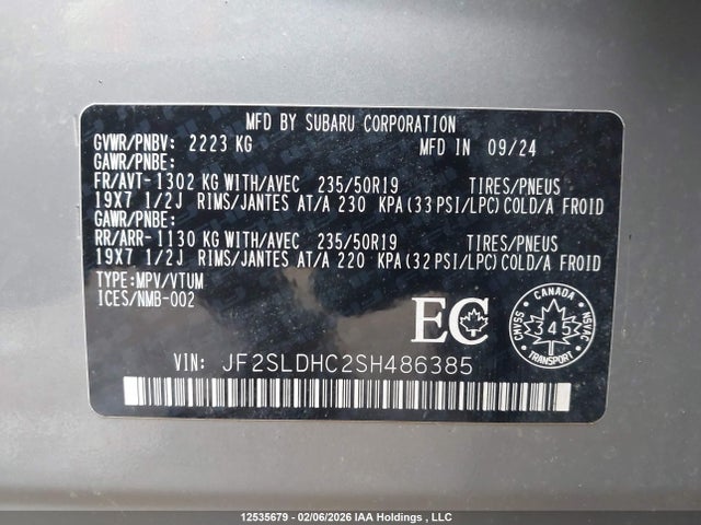 2025 Subaru Forester Sport მანქანა იყიდება აუქციონზე, vin: JF2SLDHC2SH486385, აუქციონის ნომერი: 12535679