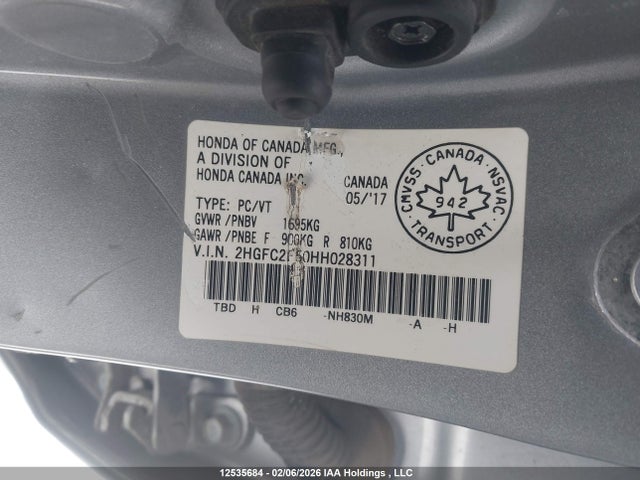 Honda Civic Lx 2017 2HGFC2F50HH028311 Image 9