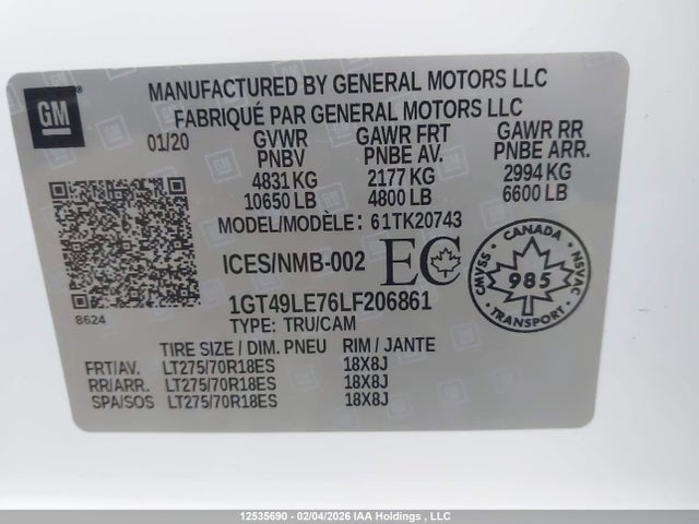 1GT49LE76LF206861 GMC SIERRA 2500HD