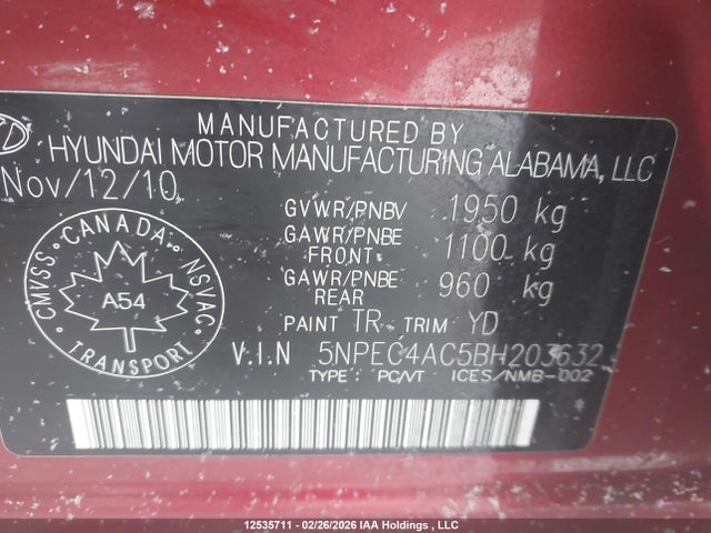 Aukcja sprzedaży 2011 Hyundai Sonata Limited, vin: 5NPEC4AC5BH203632, numer aukcji: 12535711