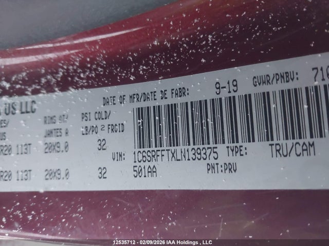 12535712 :رقم المزاد ، 1C6SRFFTXLN139375 vin ، 2020 Ram 1500 Big Horn مزاد بيع
