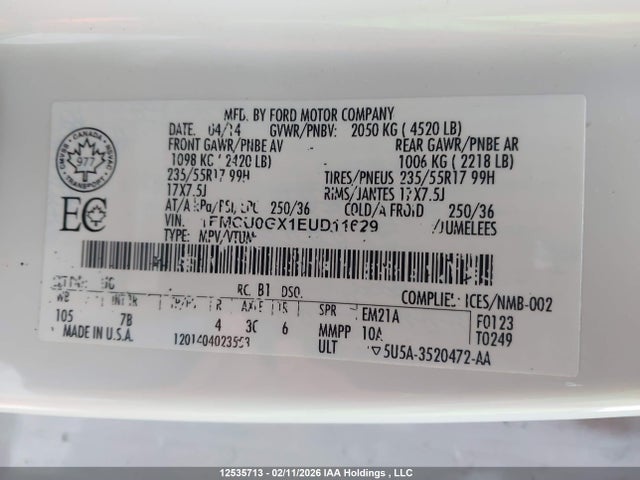 1FMCU0GX1EUD11629 Ford ESCAPE SE