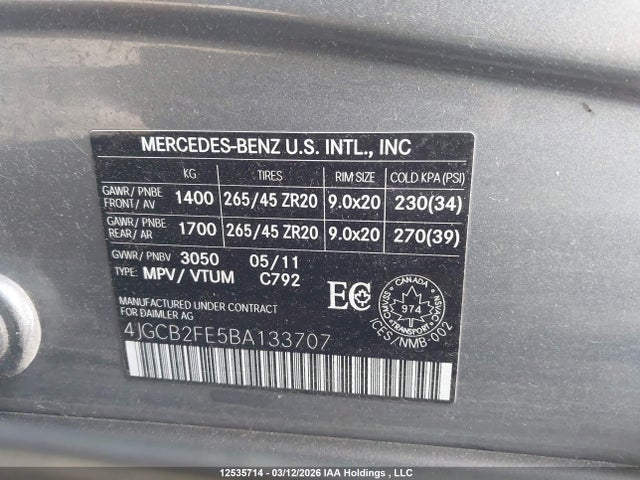 Aukcja sprzedaży 2011 Mercedes-benz R 350 Bluetec, vin: 4JGCB2FE5BA133707, numer aukcji: 12535714