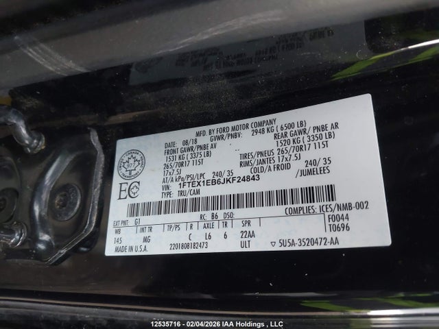 Продажа на аукционе авто 2018 Ford F-150 Xlt, vin: 1FTEX1EB6JKF24843, номер лота: 12535716