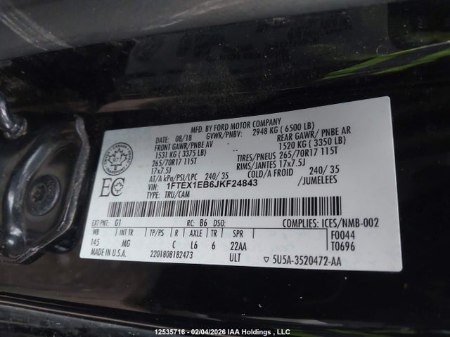 Продажа на аукционе авто 2018 Ford F-150 Xlt, vin: 1FTEX1EB6JKF24843, номер лота: 12535716