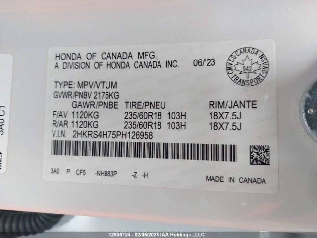 2HKRS4H75PH126958 Honda CR-V EXL