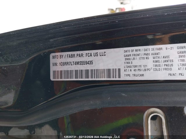 Aukcja sprzedaży 2021 Ram 1500 Classic Slt, vin: 1C6RR7LT4MS559435, numer aukcji: 12535731