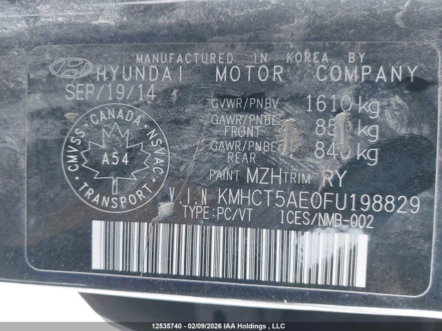 KMHCT5AE0FU198829 Hyundai ACCENT GS
