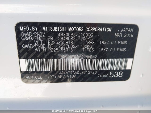 JA4AT4AA0JZ612720 Mitsubishi Eclipse Cross Gt/se
