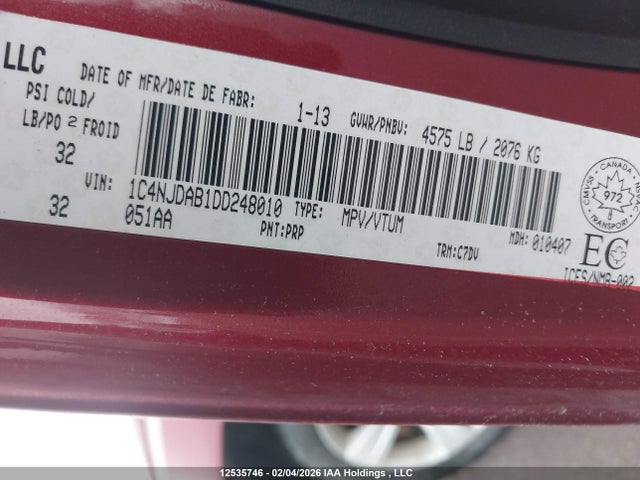 Aukcja sprzedaży 2013 Jeep Compass, vin: 1C4NJDAB1DD248010, numer aukcji: 12535746