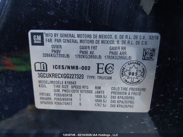 3GCUKRECXGG227320 Chevrolet Silverado 1500 2lt
