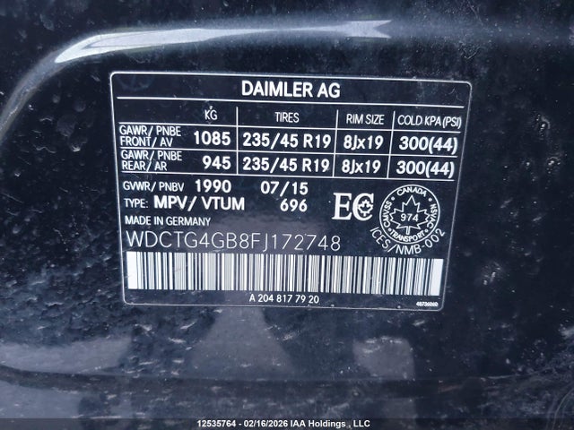 WDCTG4GB8FJ172748 Mercedes-Benz Gla 250 4matic