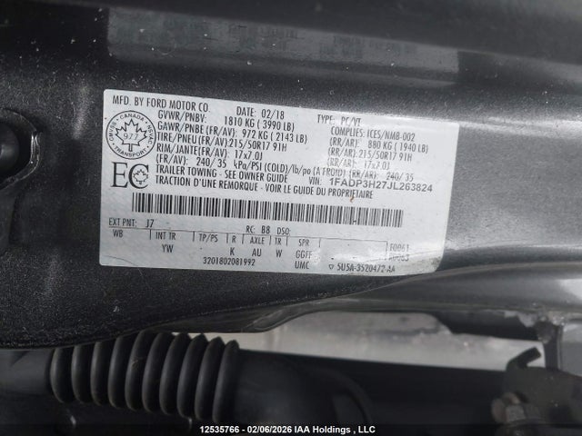 1FADP3H27JL263824 Ford FOCUS SEL