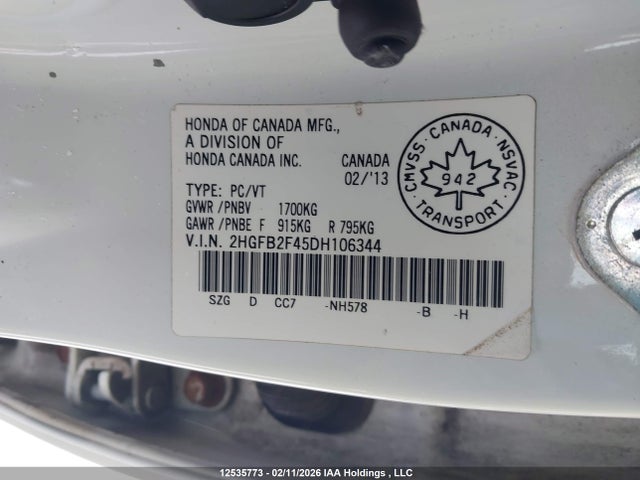 2013 Honda Civic მანქანა იყიდება აუქციონზე, vin: 2HGFB2F45DH106344, აუქციონის ნომერი: 12535773