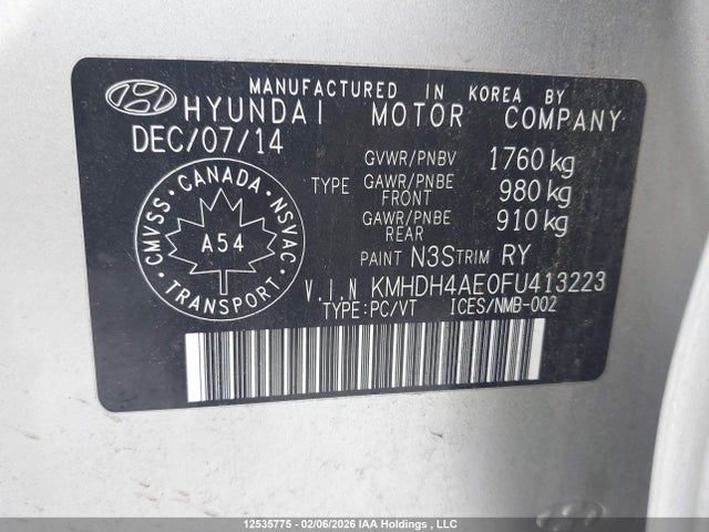 KMHDH4AE0FU413223 Hyundai Elantra Sport Appearance
