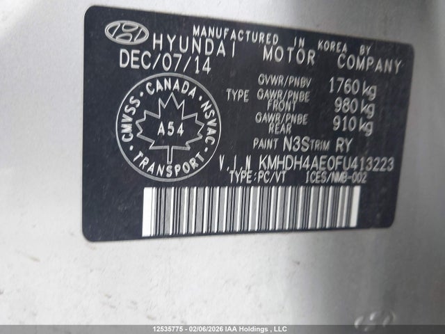 KMHDH4AE0FU413223 Hyundai Elantra Sport Appearance
