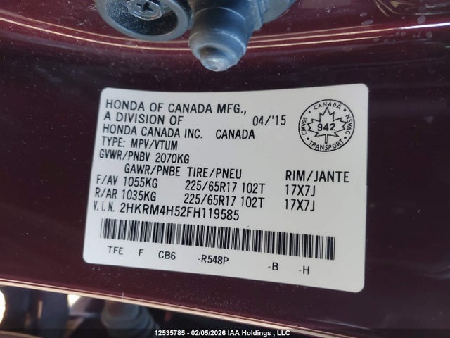 Продаж на аукціоні авто 2015 Honda Cr-v Ex, vin: 2HKRM4H52FH119585, номер лоту: 12535785