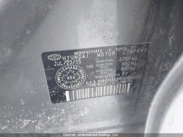 2016 Hyundai Elantra Sport Appearance მანქანა იყიდება აუქციონზე, vin: KMHDH4AE6GU613282, აუქციონის ნომერი: 12535789