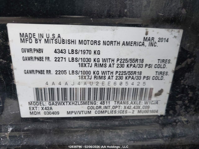 4A4AJ4AU2EE605425 Mitsubishi RVR