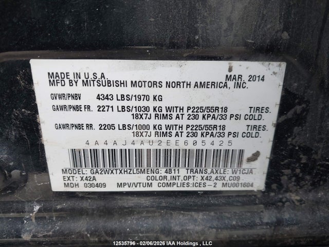 4A4AJ4AU2EE605425 Mitsubishi RVR