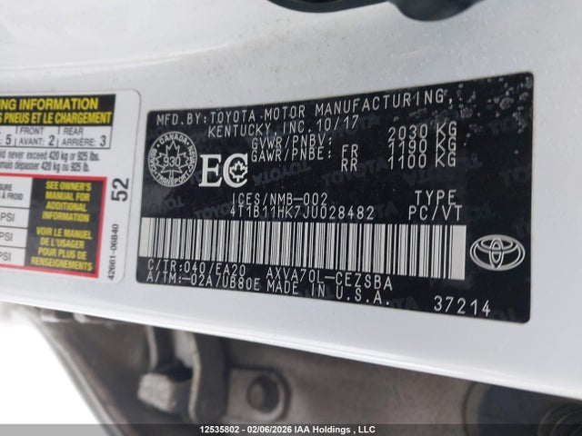 4T1B11HK7JU028482 Toyota Camry L/le/xle/se/xse