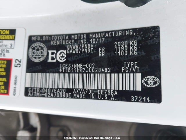 4T1B11HK7JU028482 Toyota Camry L/le/xle/se/xse