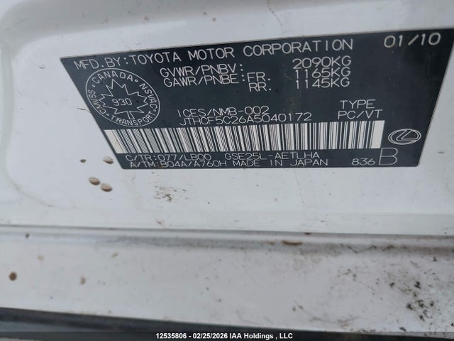 Продажа на аукционе авто 2010 Lexus Is 250, vin: JTHCF5C26A5040172, номер лота: 12535806