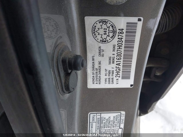 Aukcja sprzedaży 2007 Honda Civic, vin: 2HGFA16307H034784, numer aukcji: 12535814