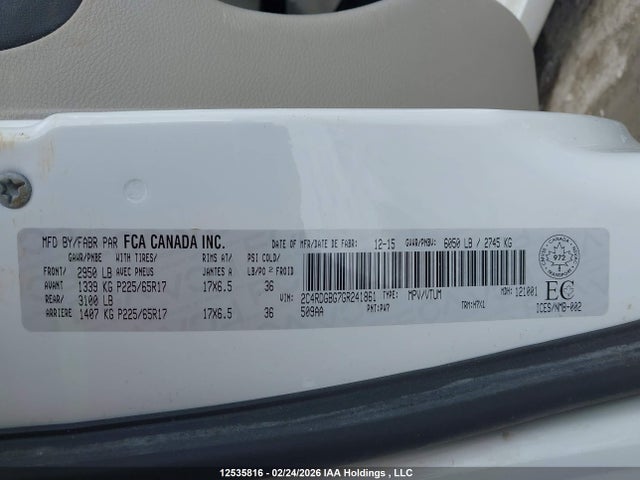Aukcja sprzedaży 2016 Dodge Grand Caravan Se/sxt, vin: 2C4RDGBG7GR241861, numer aukcji: 12535816