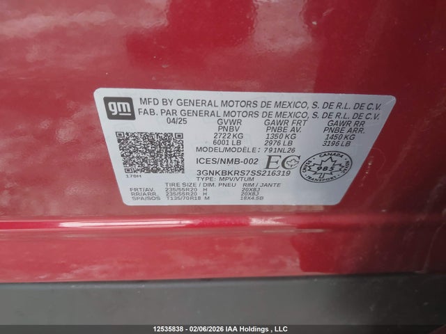 3GNKBKRS7SS216319 Chevrolet BLAZER RS