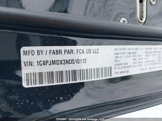 1C4PJMDX3ND510112 Jeep Cherokee Limited