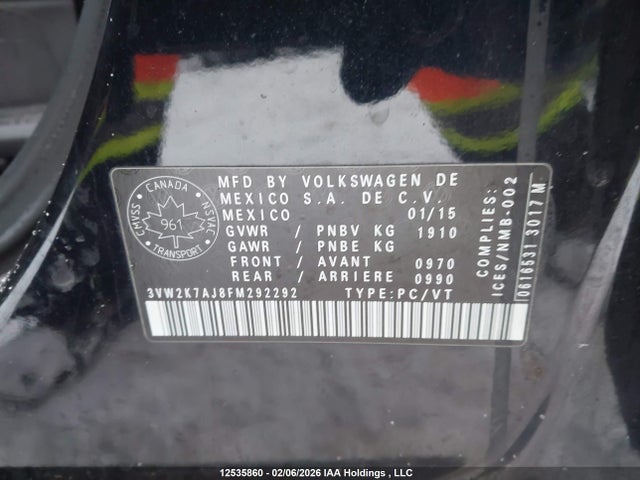 3VW2K7AJ8FM292292 Volkswagen Jetta 2.0l Trendline/2.0l Trendline+