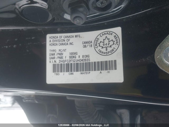 12535866 :رقم المزاد ، 2HGFC2F52JH040935 vin ، 2018 Honda Civic Lx مزاد بيع