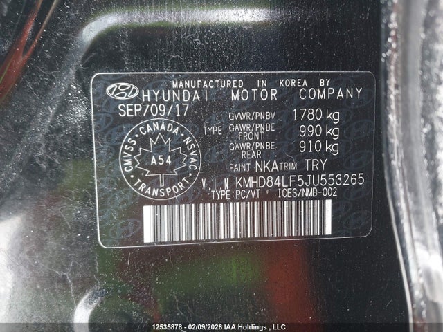 KMHD84LF5JU553265 Hyundai Elantra Sel/value/limited