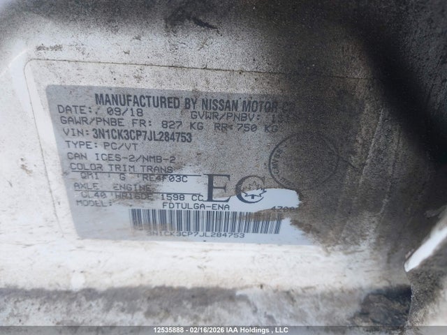 3N1CK3CP7JL284753 Nissan Micra