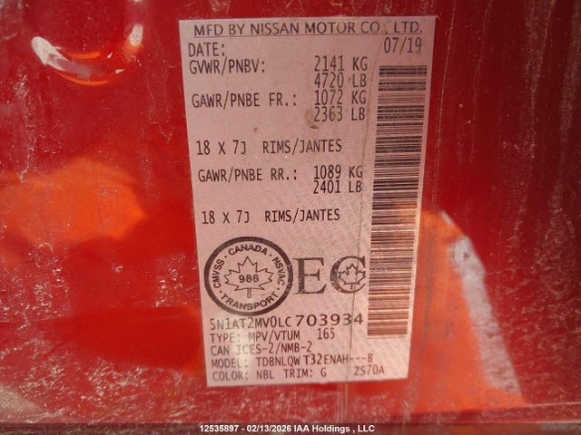 5N1AT2MV0LC703934 Nissan Rogue S/sl/sv