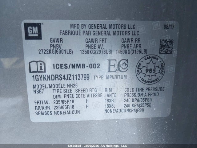 1GYKNDRS4JZ113799 Cadillac XT5 LUXURY