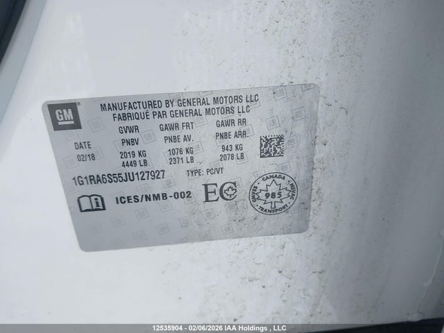 1G1RA6S55JU127927 Chevrolet VOLT LT