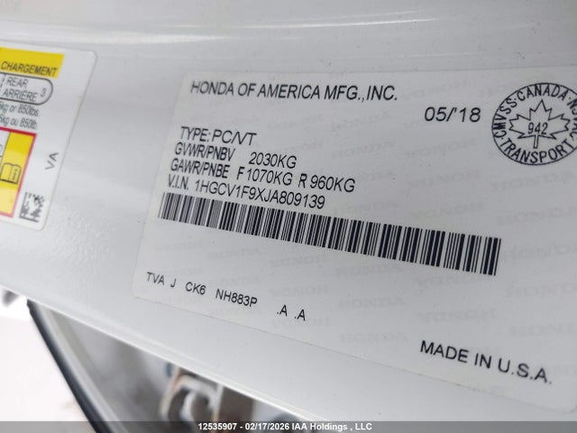 1HGCV1F9XJA809139 Honda Accord Touring