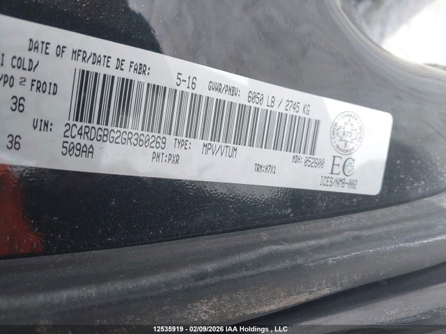 2C4RDGBG2GR360269 Dodge Grand Caravan Se/sxt