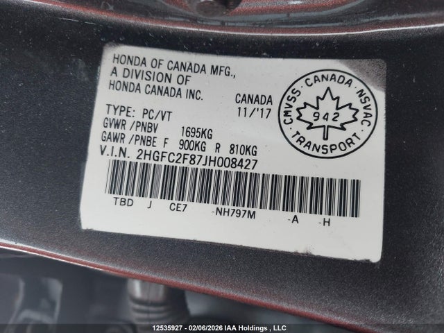 Honda Civic Ex 4dr 2018 2HGFC2F87JH008427 Image 9