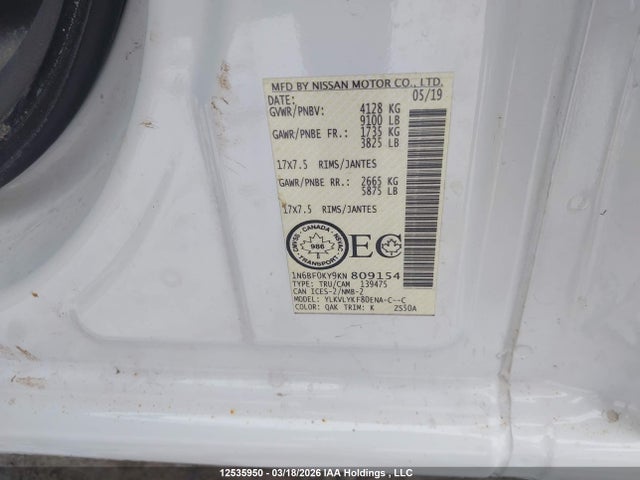 1N6BF0KY9KN809154 Nissan Nv 2500 S/2500 Sv/2500 Sl