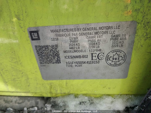 1G1FY6S05K4119153 Chevrolet BOLT EV