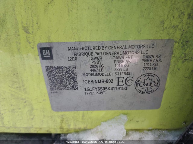 1G1FY6S05K4119153 Chevrolet BOLT EV