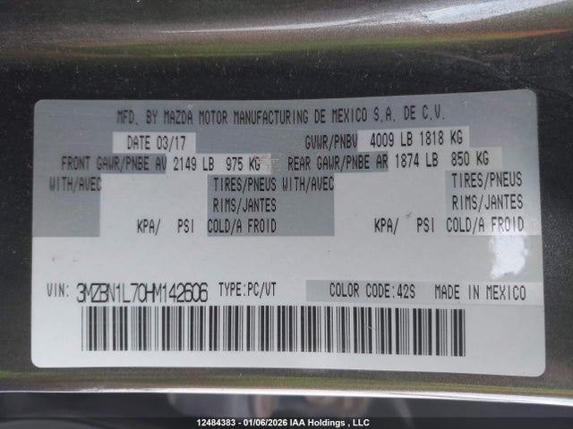 3MZBN1L70HM142606 Mazda Mazda3 Gs