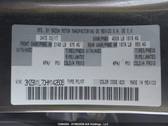 3MZBN1L70HM142606 Mazda Mazda3 Gs