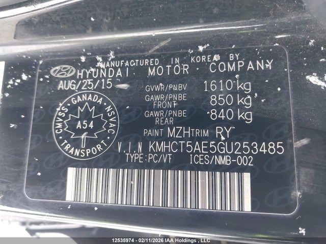 KMHCT5AE5GU253485 Hyundai ACCENT SE